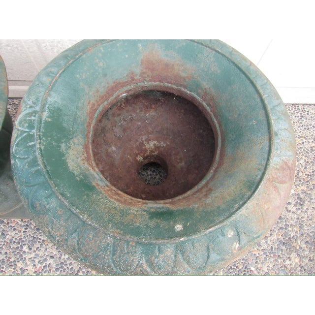 Late 19th Century Pair of Antique French Medici Style Cast Iron Urns For Sale - Image 5 of 18