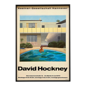 David Hockney Vintage 1970 Mid Century Modern Lithograph Print Framed Pop Art Exhibition Poster " Portrait of Nick Wilder " 1966