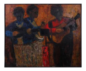 Mid-Century Impressionist Acrylic Painting on Canvas of Musicians