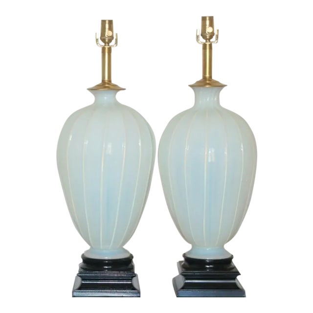 1950s Italian Marbro Murano White Opaline Glass Lamps - a Pair For Sale - Image 10 of 10