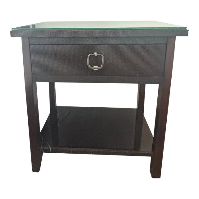 1990s Thomas O’Brien for Hickory Chair Nightstand – Transitional Design, Custom Glass Top For Sale