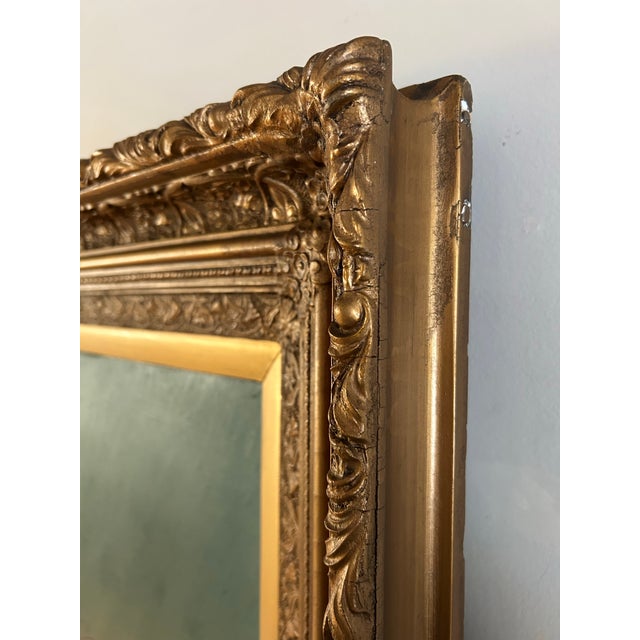 Large Antique Victorian Adirondack Landscape Oil Painting Snow Scene in Ornate Gold Frame For Sale - Image 9 of 12