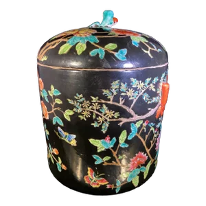 Early 20th Century Chinese Qing Dynasty Black Porcelain Famille Noir Jar