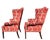 Pair of Late 20th Century Custom Upholstered Wingback Armchairs in Red and Ivory Floral Cut Velvet For Sale In Washington DC - Image 6 of 14