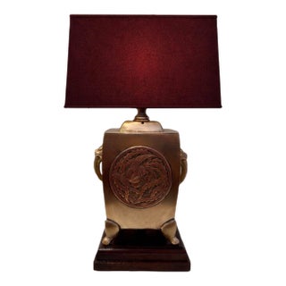 Vintage Brass Chinoiserie Style Table Lamp From 60's For Sale