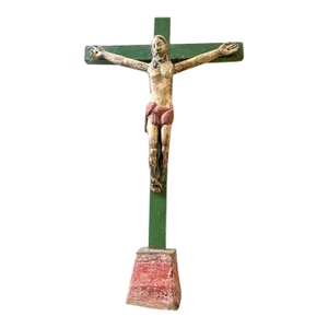 Mid 18th Century Antique Spanish Colonial Wood and Gesso Crucifix