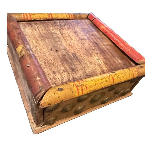 Indian 19th Century Antique Indian Polychrome Wood & Brass 4-Compartment Spice Box For Sale - Image 3 of 11