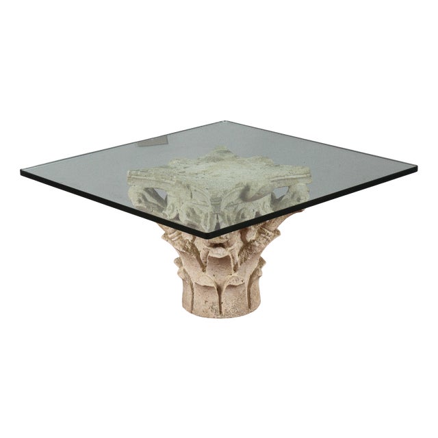 White Stone Capital Coffee Table with Large Thick Glass Top For Sale