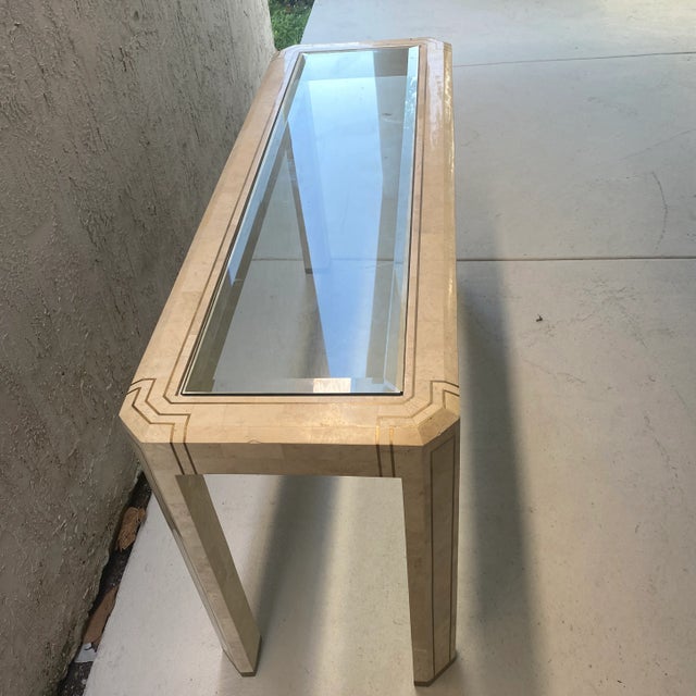 Modern 1980s Tesselated Stone Console With Brass Inlay For Sale - Image 3 of 8
