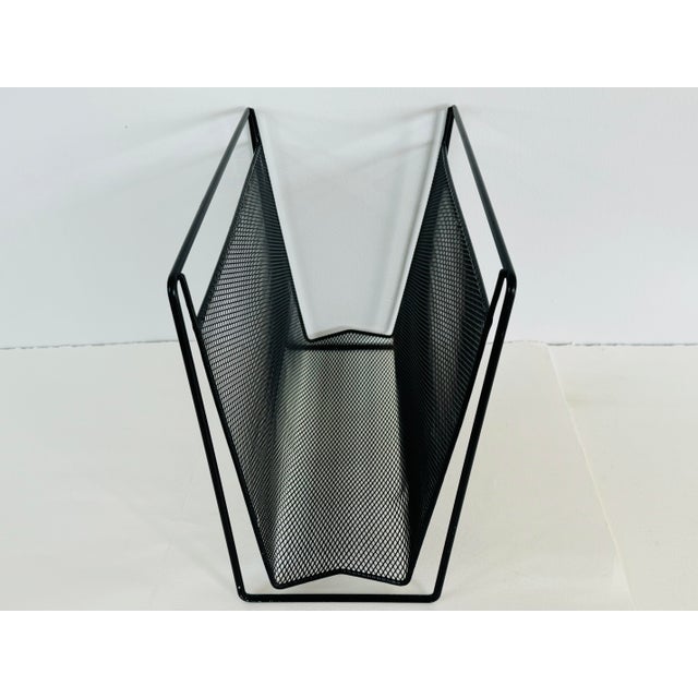 Vintage 1980s Black Metal Mesh Magazine Rack For Sale - Image 4 of 4