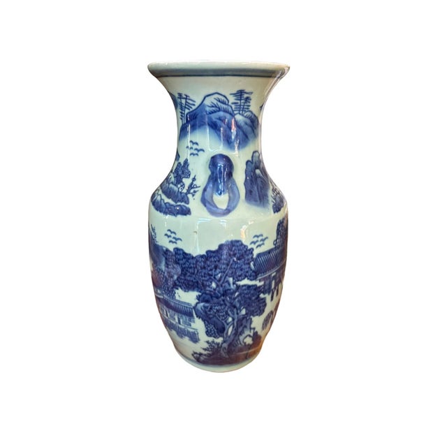 Chinoiserie Mid 20th Century Blue and Celadon Chinoiserie Vase For Sale - Image 3 of 7