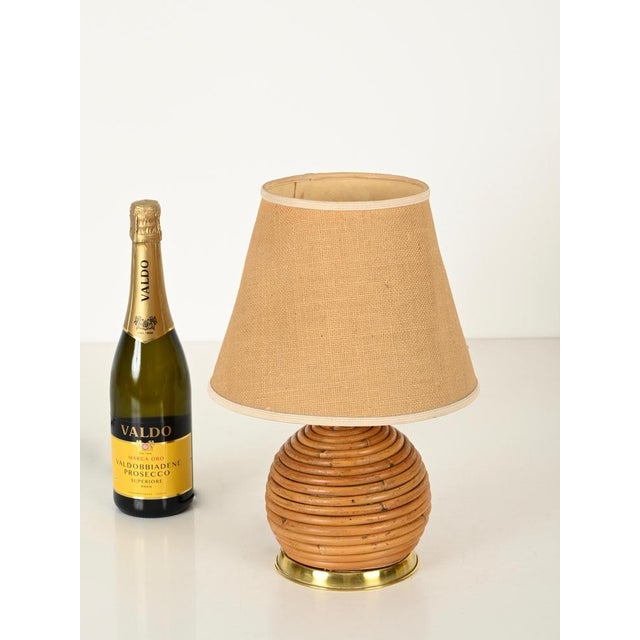 Mid-Century Modern Table Lamps in Rattan and Brass from Vivai Del Sud, Italy, 1970, Set of 2 For Sale - Image 9 of 14