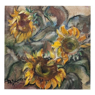 Dzidra Bauma, Sunflowers, 1974, Watercolor For Sale