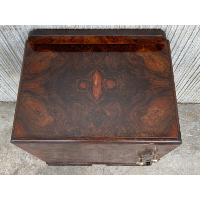 Early 20th Century Pair of Art Deco Side Cabinets or Nightstands with Carved Ebonized Base For Sale - Image 4 of 18