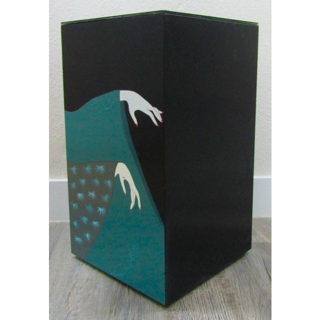 Black Vintage Asian Art Deco Style Painted Pedestal Side Table by John Wo l For Sale - Image 8 of 12