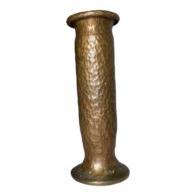 Very Heavy Antique Hand Hammered Copper Arts and Crafts Bud Spill Vase Sculpture For Sale