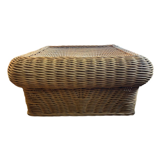 Vintage Oversized Coastal Wicker Coffee Table For Sale