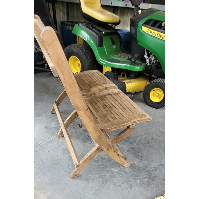 Mid 20th Century Vintage Wood Folding Double Theater Bench Slatted Two Seater Rustic Farmhouse For Sale - Image 5 of 6