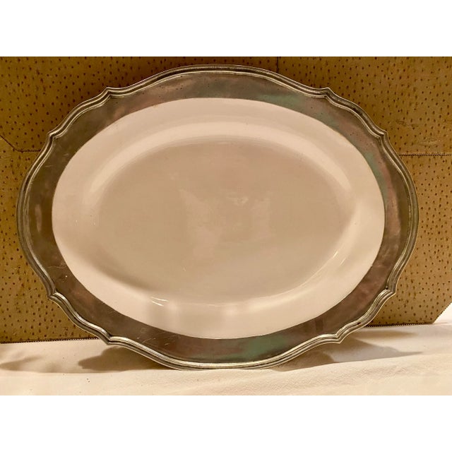 1980s Arte Italica Pewter and Ceramic Serving Platter For Sale - Image 10 of 10