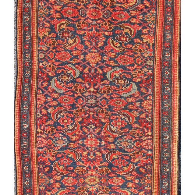 Red and Blue Antique Persian Malayer Rug With All-Over Floral Design 3'2" X 6'8" For Sale - Image 4 of 7