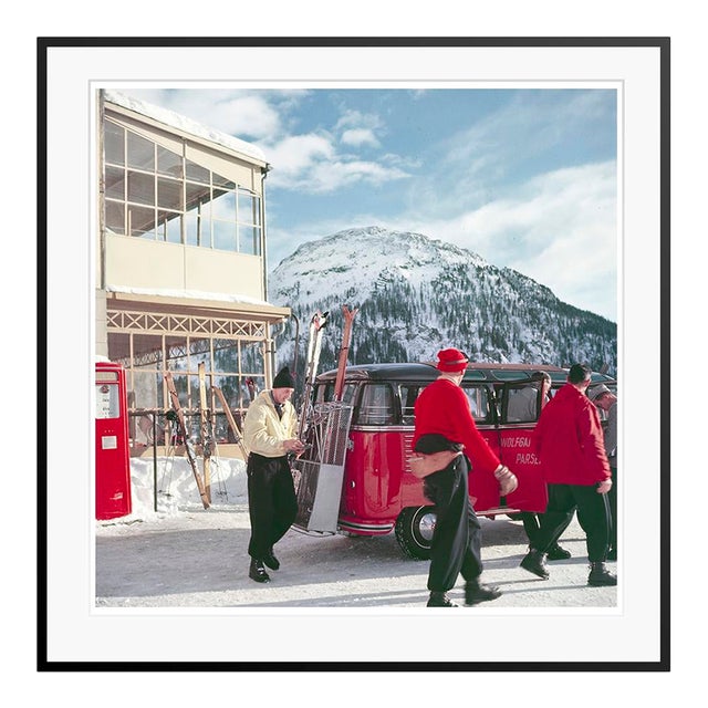 Toni Frissell 'Klosters Ski Bus' Archival Pigment Print Framed in Black For Sale
