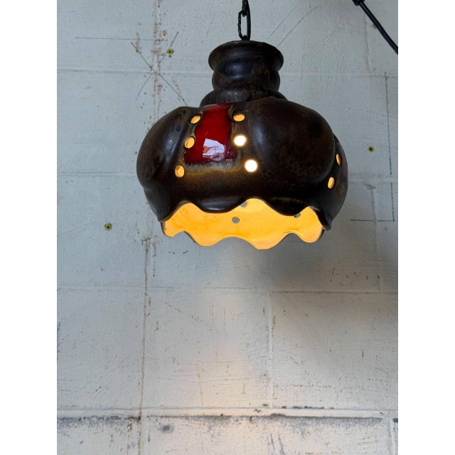 1970s Ceramic Pendant Light Fixture Glazed Studio Pottery Ceiling Lamp Mid-Century Modern 1970s For Sale - Image 5 of 10