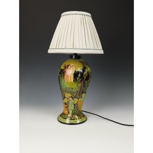Indian kashmiri papier-mâché table lamp with hand-decorated romantic scenes a beautifully hand-decorated indian kashmiri...
