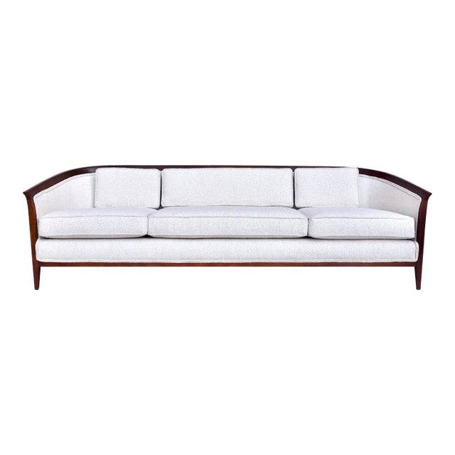 1960's Curved Back Walnut Sofa Attributed to Erwin Lambeth For Sale