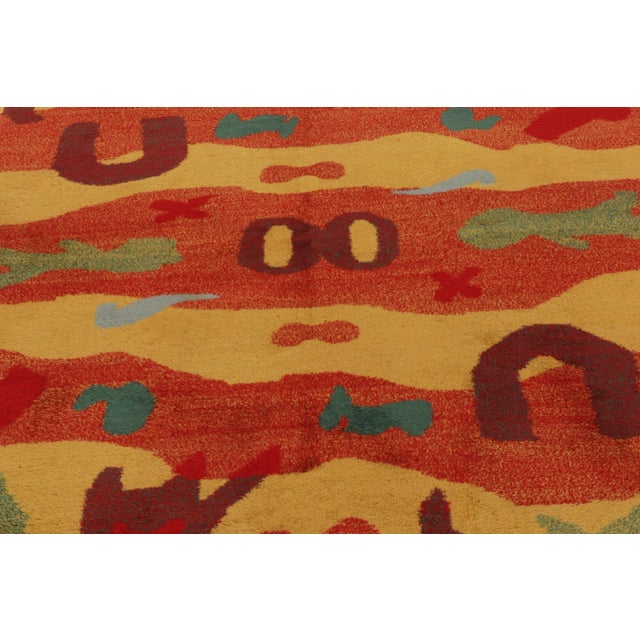 Rug & Kilim 1960s Vintage Rug in Vibrant Red Gold Retro Pattern Bold Abstract by Rug & Kilim For Sale - Image 4 of 7