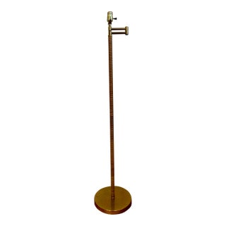 Mid-Century Modern Rattan and Brass Swing Arm Floor Lamp For Sale