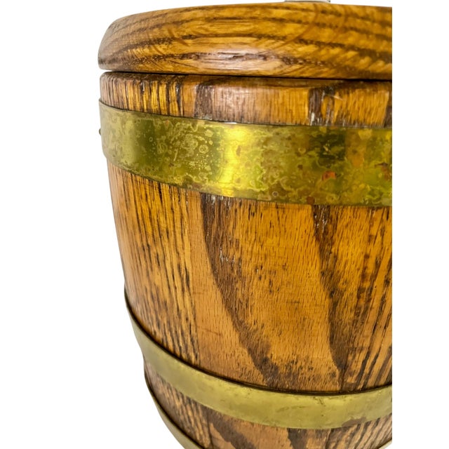 Vintage English-Style Wood & Brass Ice Bucket, Mid-Century For Sale - Image 11 of 15