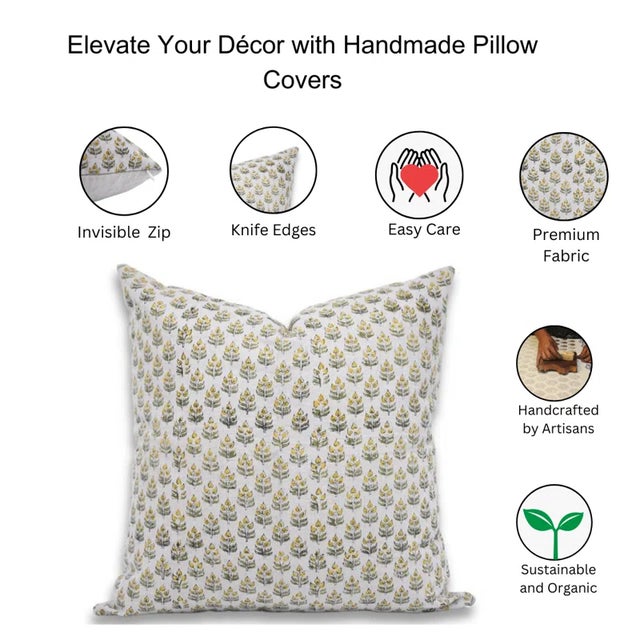 Textile Fabdivine Block Print Decorative Throw Pillow Cover 14x14 Inch Handcrafted Accent Pillow- Alia For Sale - Image 7 of 7