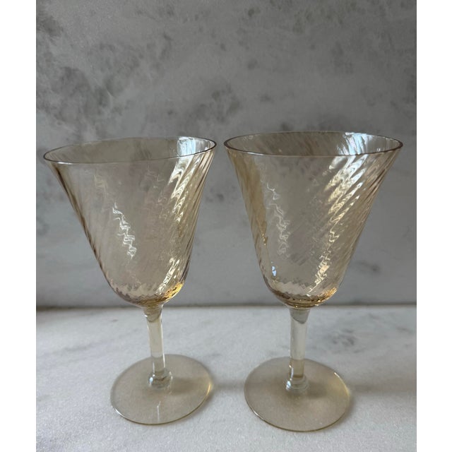 Set of 5 Amber Crystal Wine Glasses For Sale In Austin - Image 6 of 11