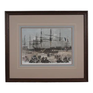Antique 1862 Preparations at Cherbourg Mexican Reinforcements Military Engraving