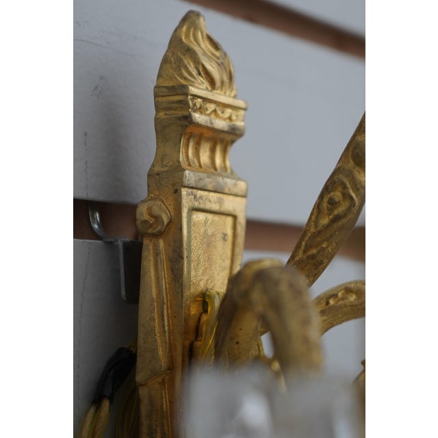 Metal 1980s Pair of French Style Brass & Glass Chandelier Type Wall Sconces For Sale - Image 7 of 9