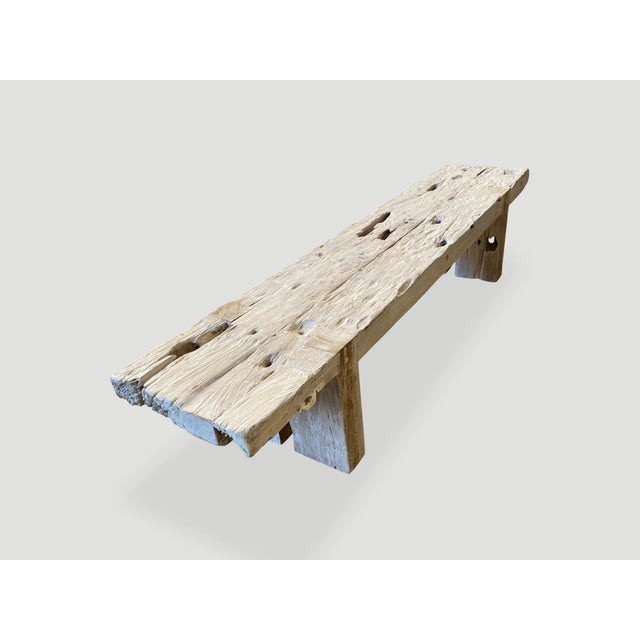 2010s Andrianna Shamaris St. Barts Bleached Teak Wood Bench For Sale - Image 5 of 18