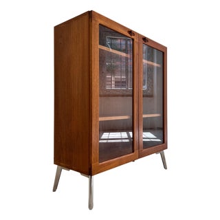 Teak Display Cabinet with New Chrome Feet by H. W. Klein for Bramin For Sale