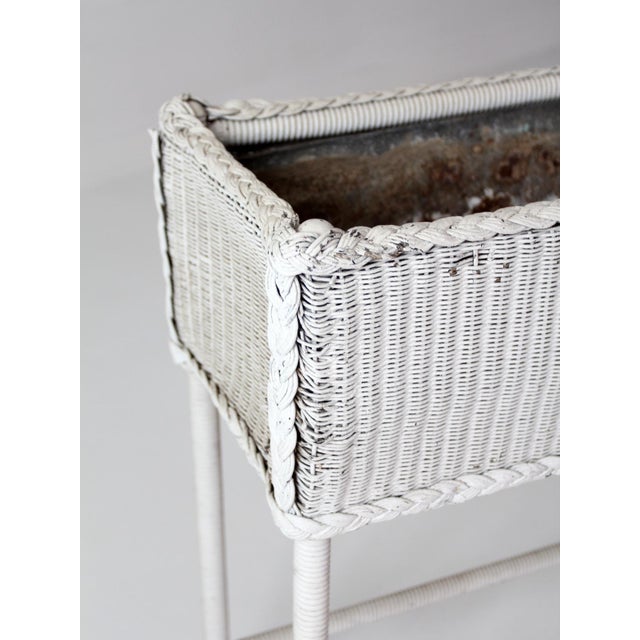 Antique White Wicker Plant Stand With Removable Metal Liner For Sale - Image 18 of 18