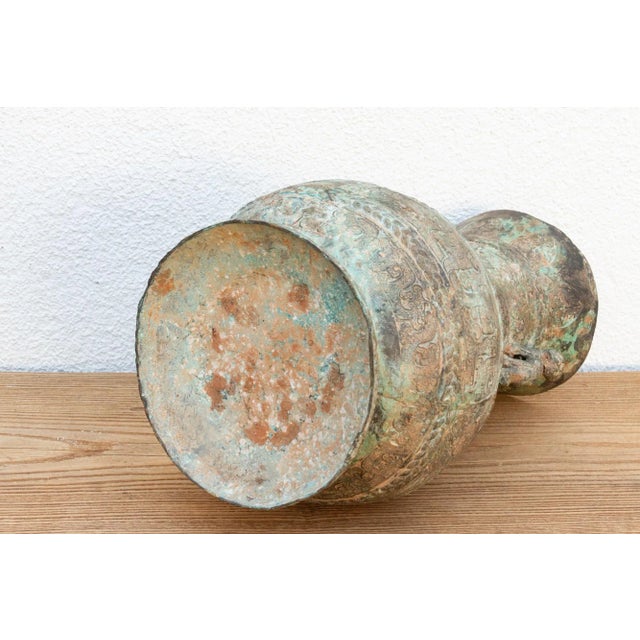 Tall Antique Patinated Bronze Vessel For Sale - Image 10 of 12