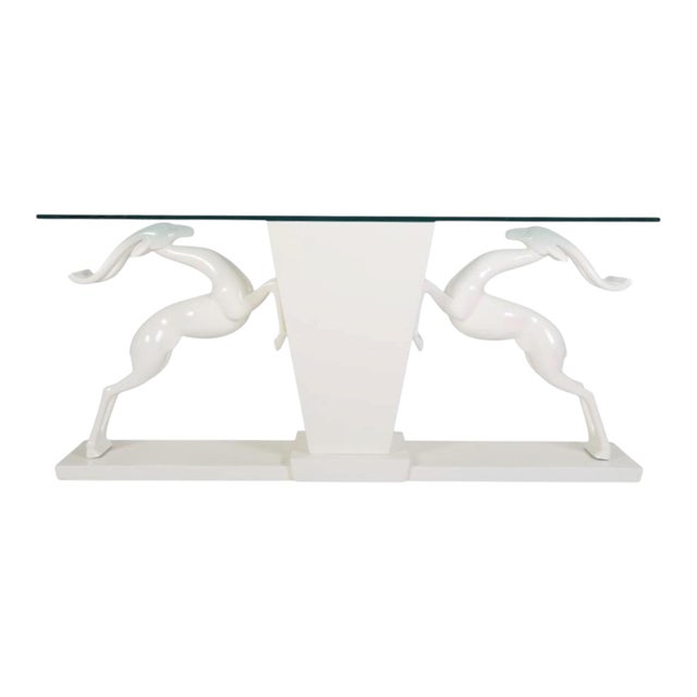 1980s Hollywood Regency Jumping Gazelle Console Table For Sale