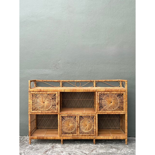 Wood Vintage Woven Rattan Starburst Credenza For Sale - Image 7 of 12
