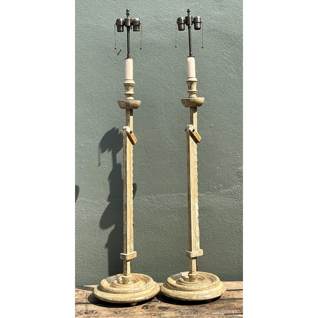 Late 20th Century Vintage Patinated Extendable Floor Lamps - A Pair For Sale - Image 5 of 12