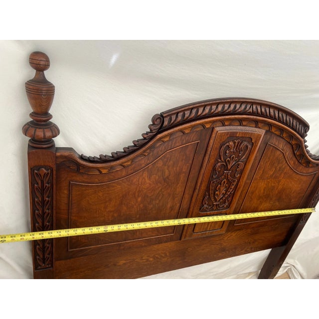 Brown Gorgeous Antique Renaissance Revival Headboard, Footboard Full Size Carved Oak For Sale - Image 8 of 12