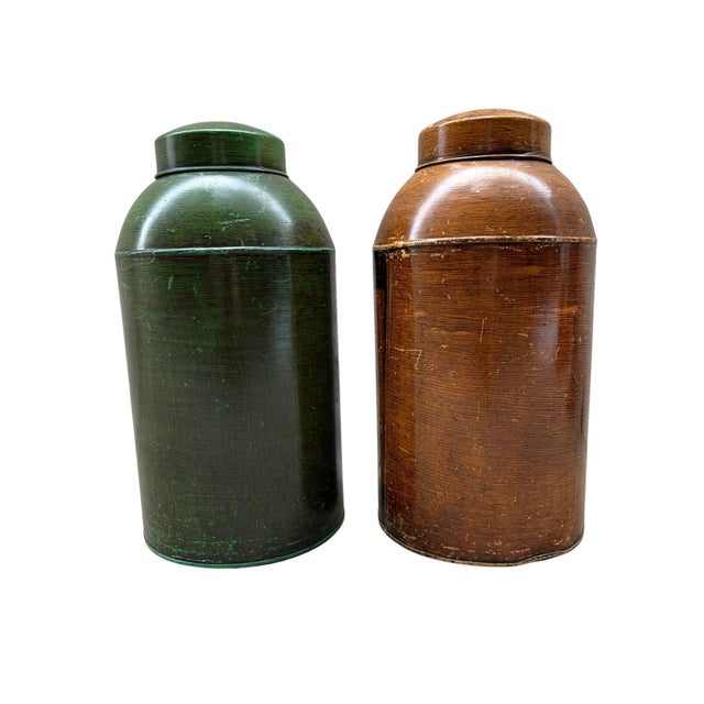 Kelly Green 1990s Tea Canisters in Green and Gold With Coat of Arms & Greek Key - Set of 2 For Sale - Image 8 of 10