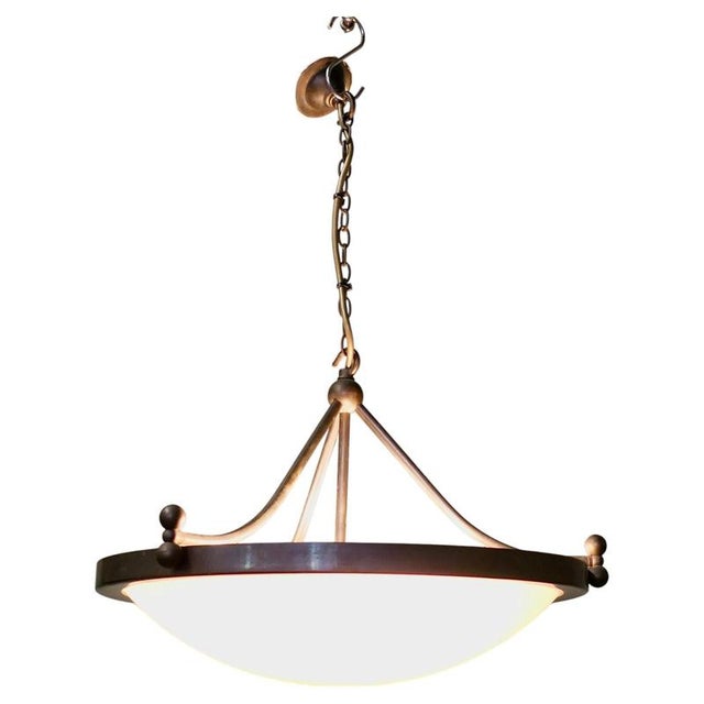 White Art Deco Opalescent Glass Up Pendant Light, 1930 For Sale - Image 8 of 8