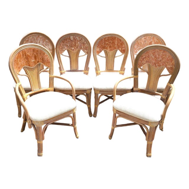 Maitland Smith Style Bamboo & Tessellated Dining Chairs Set of 6 For Sale