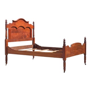 Antique Chippendale Style, Cherry, (3/4 Bed), Turned Post, Gracefully Curved Headboard For Sale