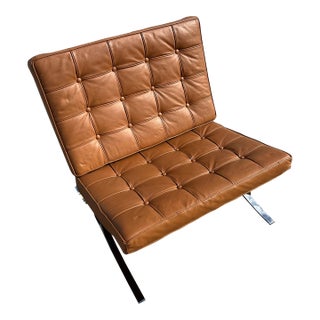 Midcentury Barcelona Style Chair in Stainless Steel and Leather For Sale