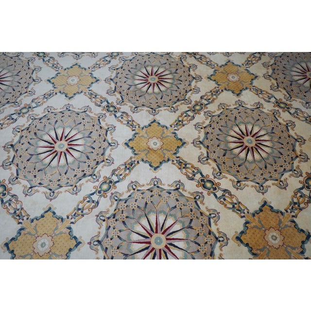 Vintage Multi Medallion 9’ X 13’ Cream Field Oriental Rug For Sale - Image 4 of 11