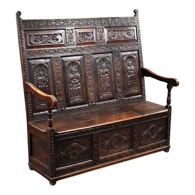 Antique Carved Oak Bench, 1780 For Sale